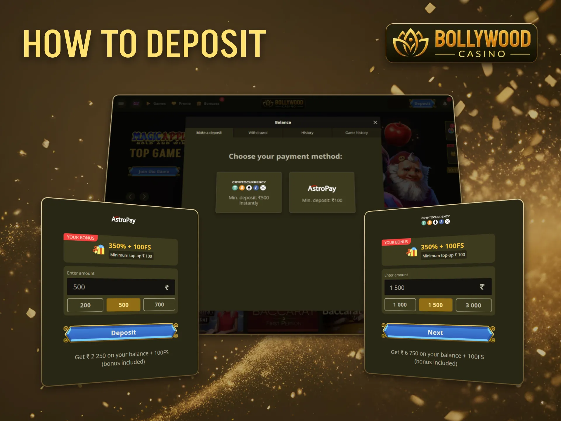 Depositing money in BollywoodCasino is a simple process.