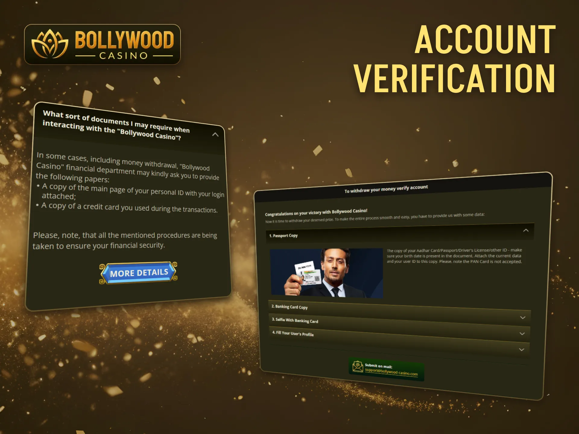 Validation is a prerequisite for all newcomers to BollywoodCasino website.
