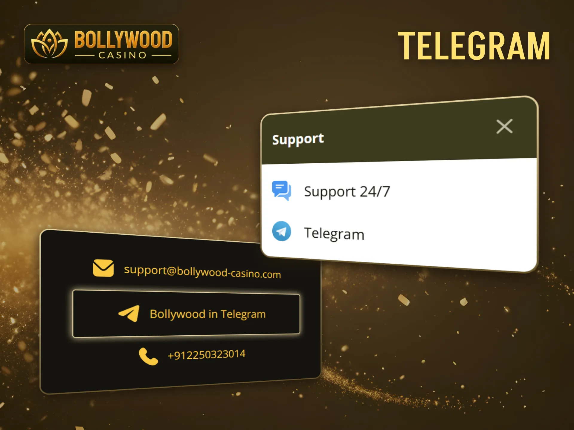 BollywoodCasino players can contact the support team through a Telegram chatbot.
